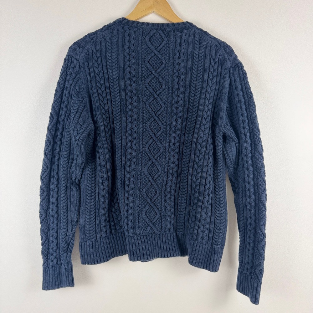 Amazon Essentials Navy Blue Chunky Cable Knit Crew Neck Sweater Size L Fisherman - Picture 2 of 13